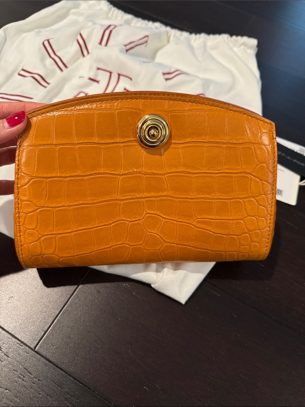 Liffner Croc Effect Pushlock Clutch in Mandarin - Picture 3 of 11